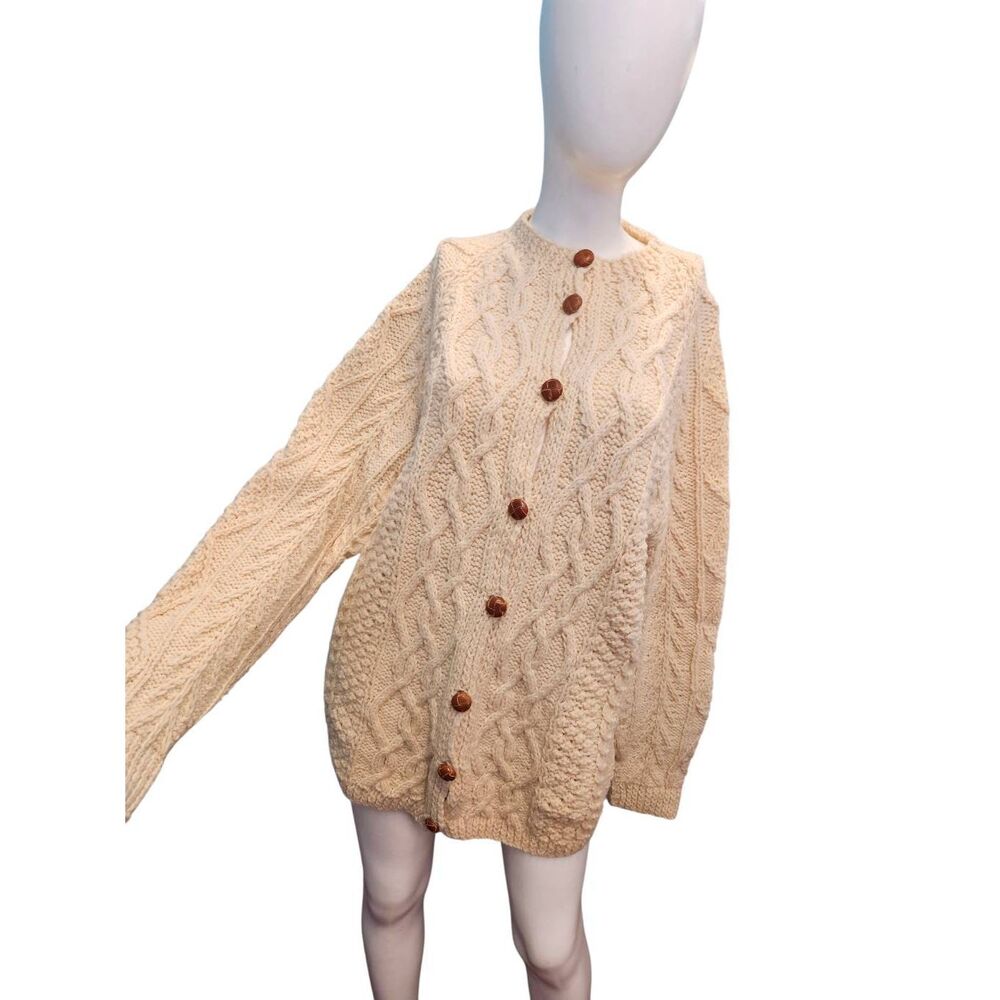 Fishermans Cableknit Sweater Womens XL HandKnit Cardigan Vintage - Picture 3 of 6